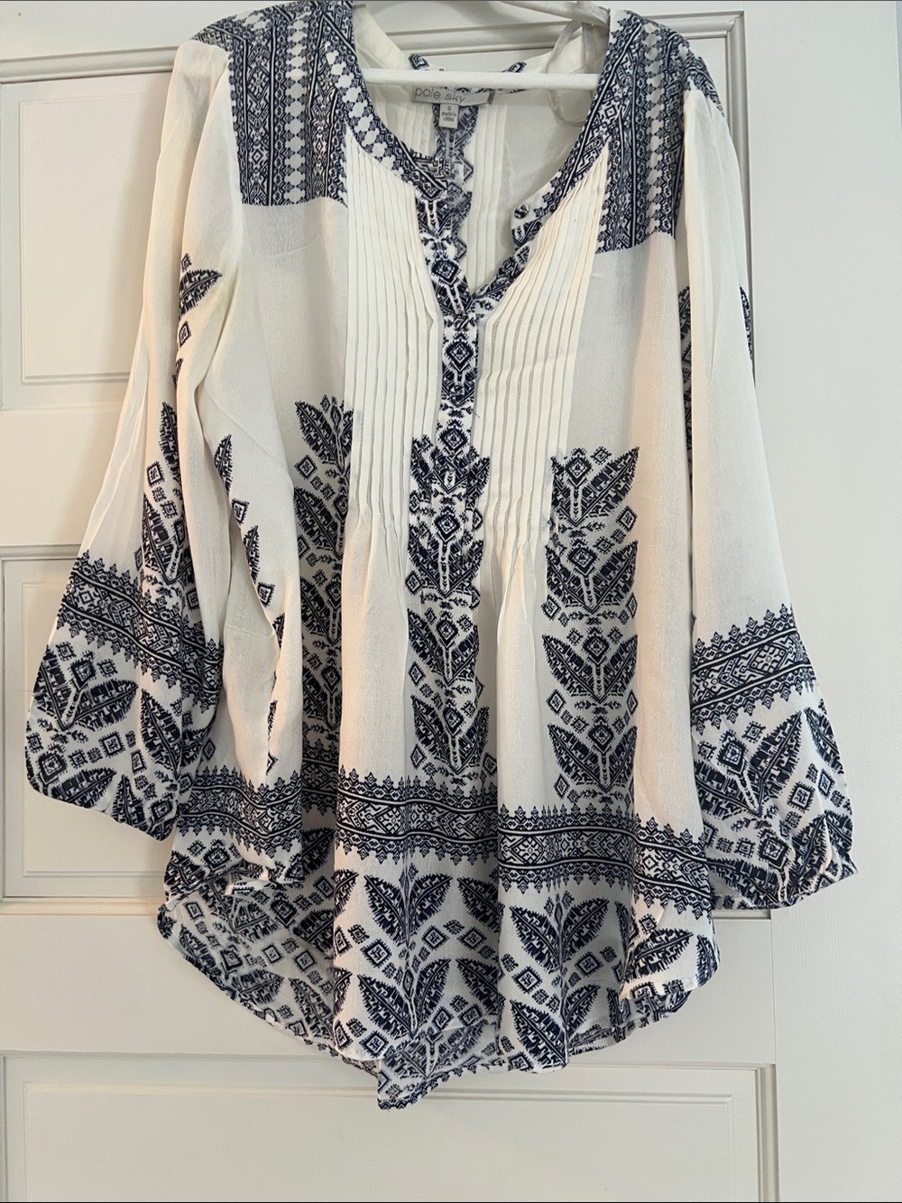 Boho White Tunic with Navy Embroidery